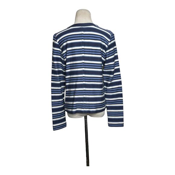 DB Blue and Ivory Striped Front Zip Front Pockets Cotton Jacket Size Small - Picture 10 of 11